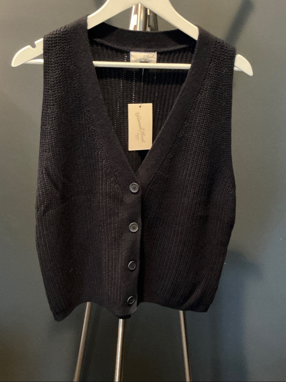 Navy V-Neck Button Front Knit Vest